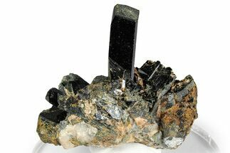 Lustrous Black Aegirine Crystals on Feldspar - Malawi #348744