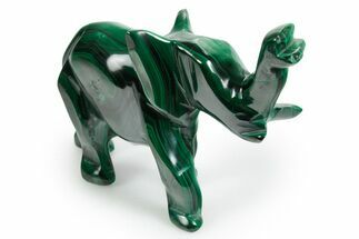 Polished Banded Malachite Elephant Carving - DR Congo #349293