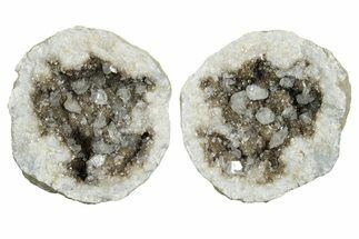 Keokuk Geode with Calcite Crystals (Pair) - Missouri #349529