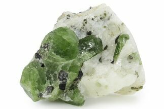 Glossy Green Diopside and Phlogopite Crystals on Calcite #354666