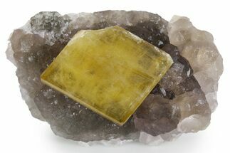 Golden Barite Crystal on Fluorite - Xiefang Mine, China #360503