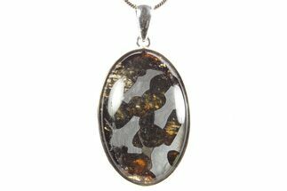 Sericho Pallasite Oval Meteorite Pendant - Sterling Silver #364109