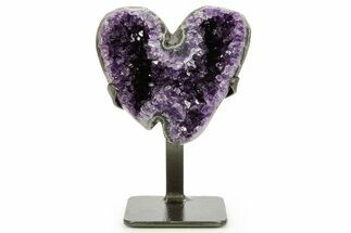 Deep-Purple Amethyst Heart Shaped Geode With Metal Stand #364449