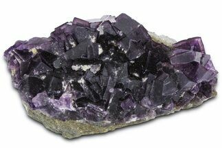 Purple Cubic Fluorite Crystal Cluster on Druzy Quartz - China #364679