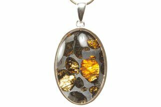 Sericho Pallasite Oval Meteorite Pendant - Sterling Silver #365609