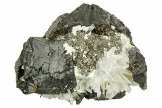 Gleaming Cubic Pyrite Crystals and Quartz on Sphalerite - Peru #369837