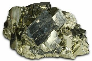 Gleaming Striated Cubic Pyrite Cluster - Peru #376083