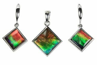 Stunning Ammolite Diamond Pendant/Earrings Set - Sterling Silver #380632