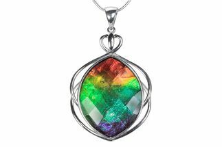 Stunning Ammolite Faceted Marquise Pendant - Sterling Silver #380709